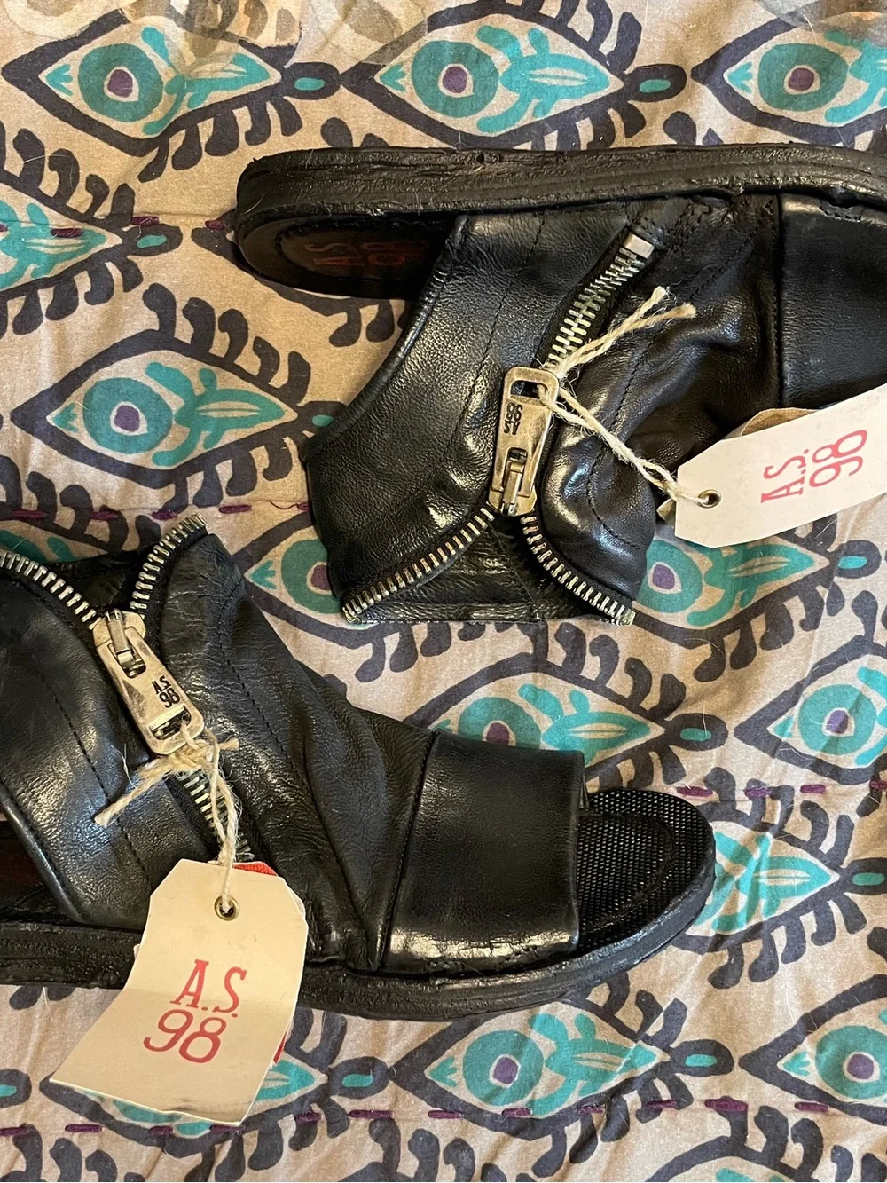 A.S.98 Black Leather Open-Toe Zip up Sandals size 37/7 NEW - Picture 9 of 9